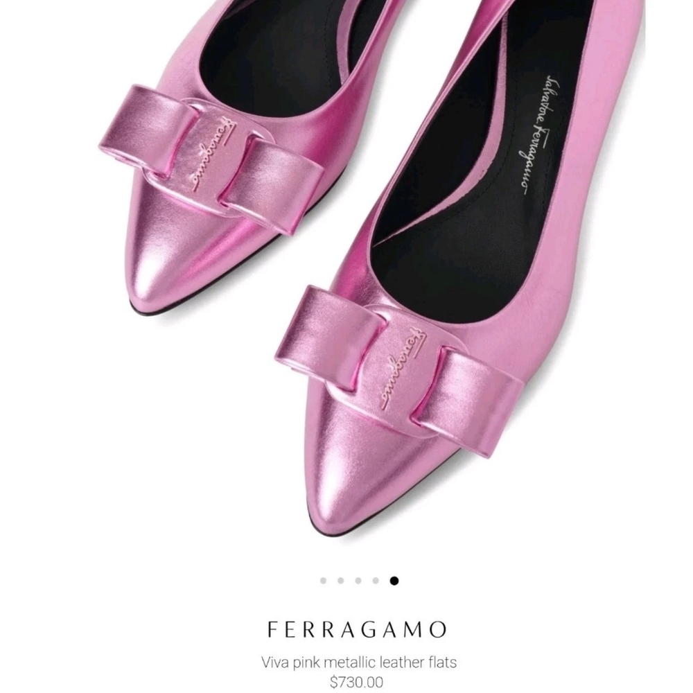 Salvatore Ferragamo Metallic Pink Leather Flats Size 8